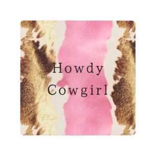 Western Pink Cream Gold Cowgirl Cowhide Metal Print