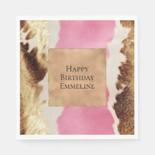 Western Pink Cream Gold Cowgirl Cowhide Napkins