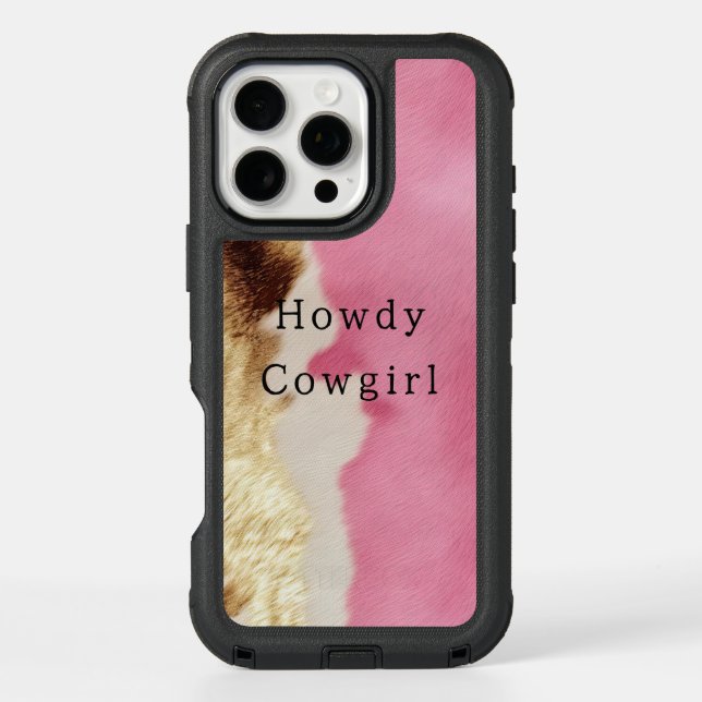 Western Pink Cream Gold Cowgirl Cowhide Otterbox iPhone Case (Back)