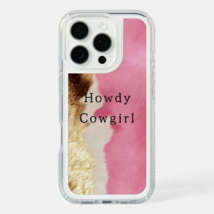Western Pink Cream Gold Cowgirl Cowhide iPhone 16 Pro Case