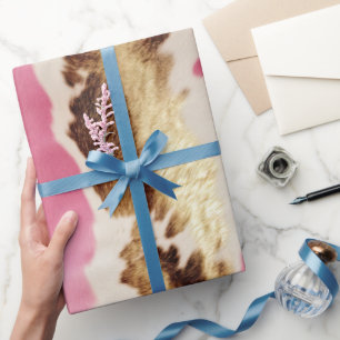 Western Pink Cream Gold Cowgirl Cowhide Wrapping Paper
