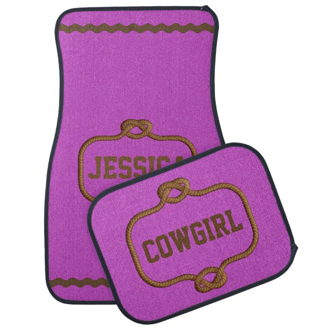 Western Pink Denim Look Custom Car Mats (Set)