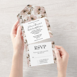 Western Pink Floral Wedding All In One Invitation