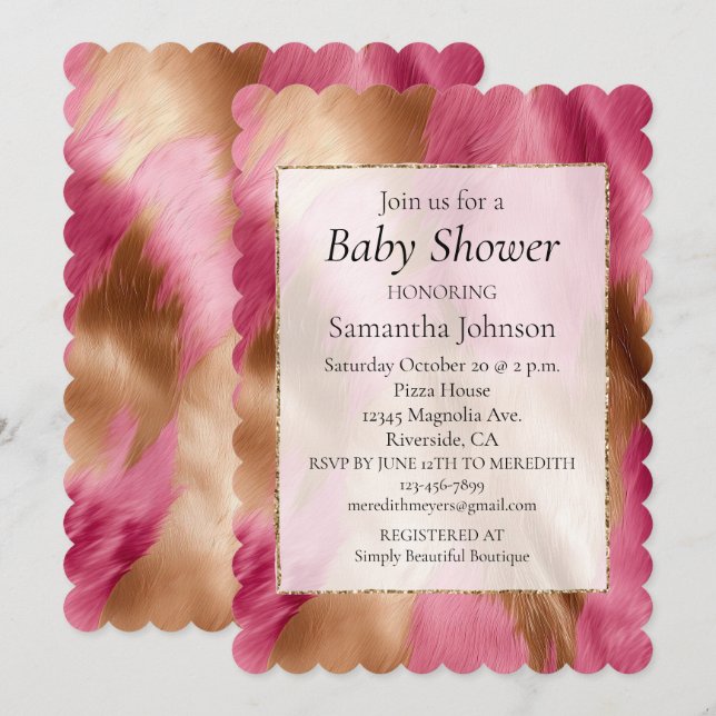 Western Pink Glam Gold Cowgirl Cowhide Invitation (Front/Back)