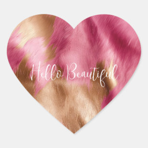 Western Pink Gold Brown Cowgirl Cowhide Heart Sticker