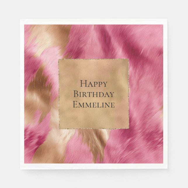 Western Pink Gold Brown Cowgirl Cowhide Napkins (Front)