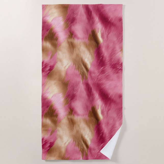 Western Pink Gold Cowgirl Cowhide Beach Towel (Front)