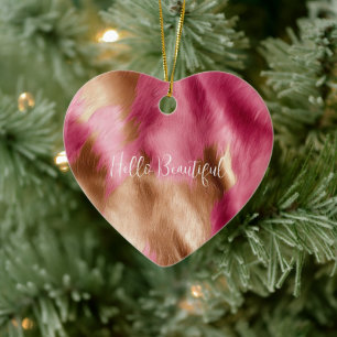 Western Pink Gold Cowgirl Cowhide Ceramic Ornament