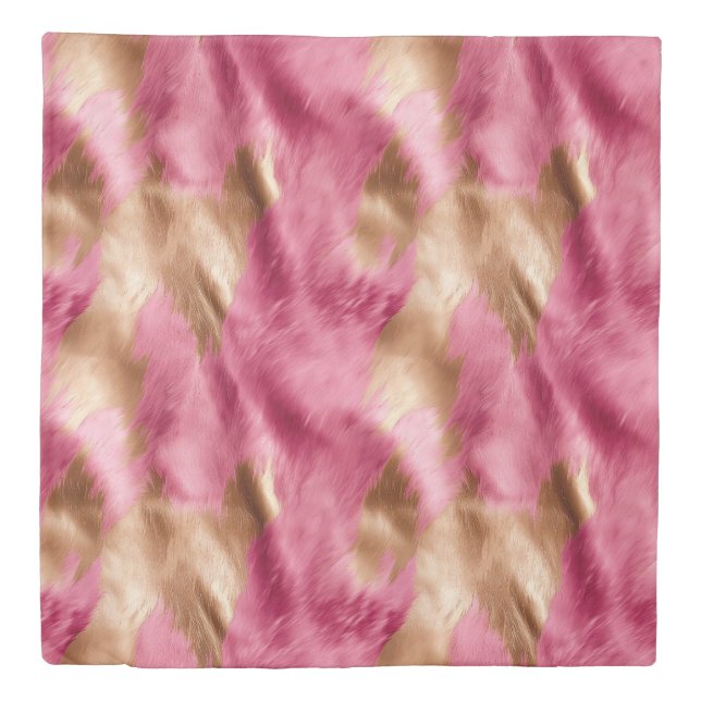 Western Pink Gold Cowgirl Cowhide Duvet Cover (Front)