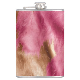 Western Pink Gold Cowgirl Cowhide Flask