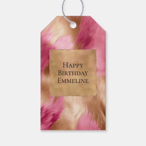Western Pink Gold Cowgirl Cowhide Gift Tags