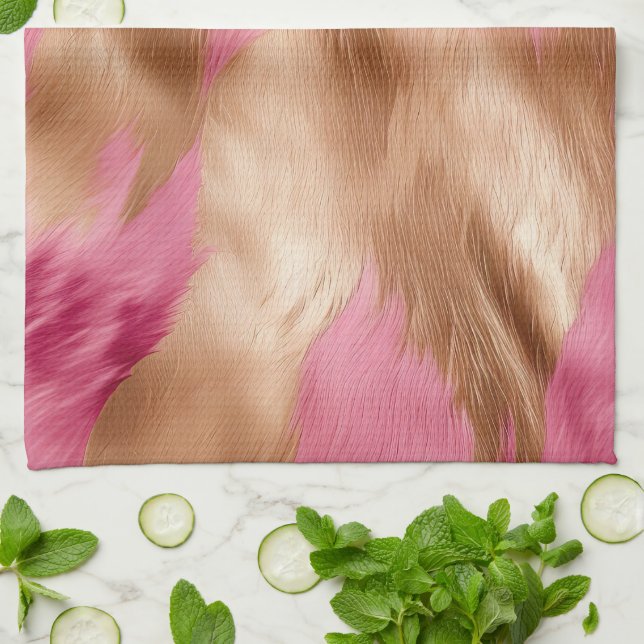 Western Pink Gold Cowgirl Cowhide Kitchen Towel (Folded)