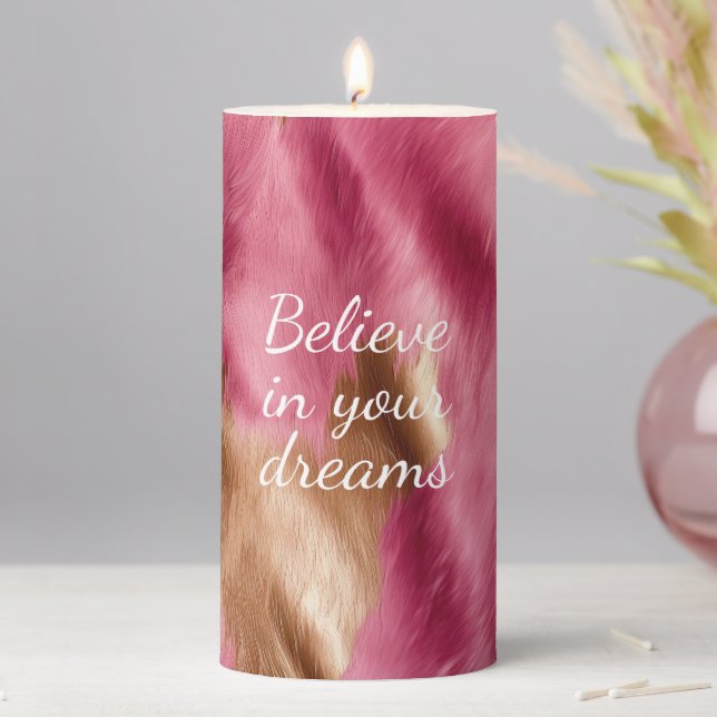 Western Pink Gold Cowgirl Cowhide Pillar Candle (In Situ)