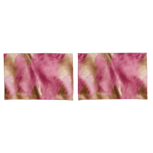 Western Pink Gold Cowgirl Cowhide Pillow Case (Front-Set)