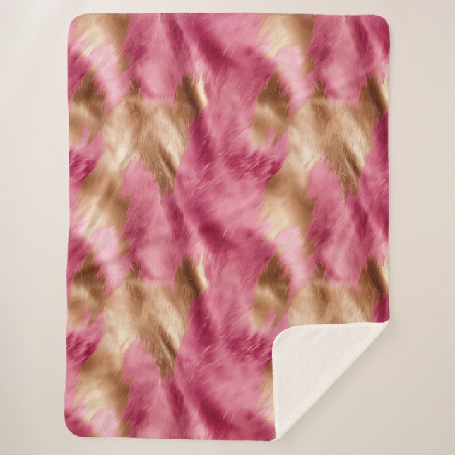 Western Pink Gold Cowgirl Cowhide Sherpa Blanket (Front)
