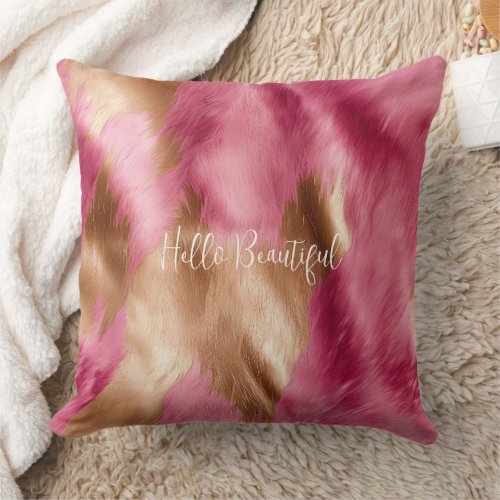 Western Pink Gold Cowgirl Cowhide  Throw Pillow