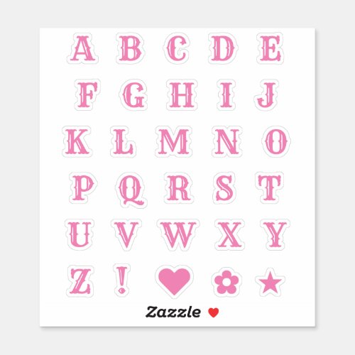Western Pink Letters  Monogram Alphabet Stickers