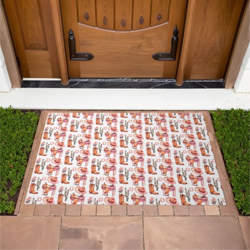 Western pink orange cowgirl  doormat