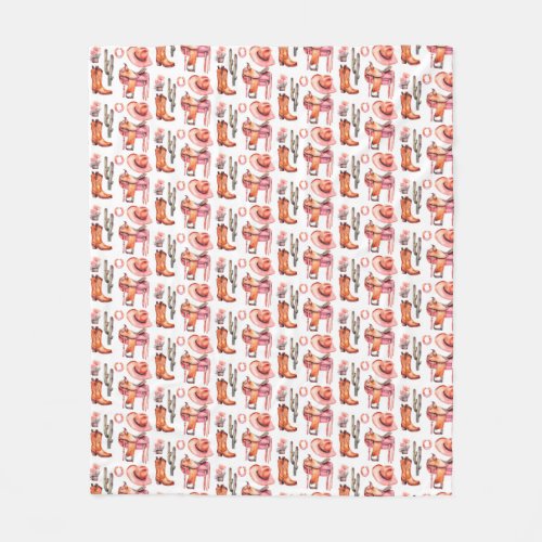 Western pink orange cowgirl  fleece blanket