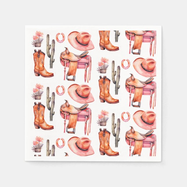 Western pink orange cowgirl  napkins (Front)