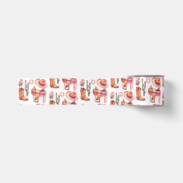 Western pink orange cowgirl satin ribbon (Front)
