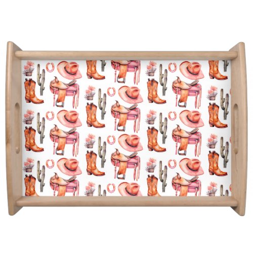 Western pink orange cowgirl serving tray