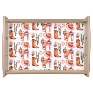Western pink orange cowgirl serving tray