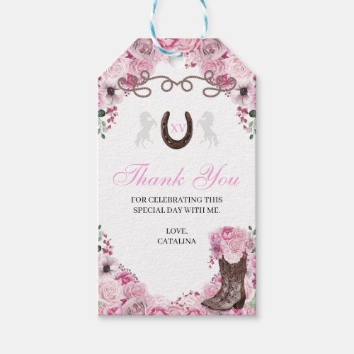 Western Pink Ranchero Quinceanera Gift Tags