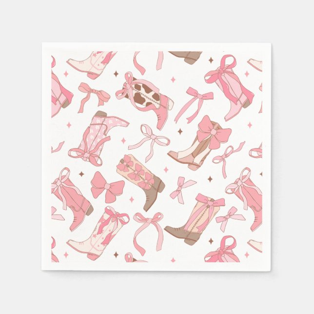 Western Pink Rodeo Boots with Bows Bridal Shower Napkins (Front)