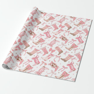 Western Pink Rodeo Boots with Bows Bridal Shower Wrapping Paper