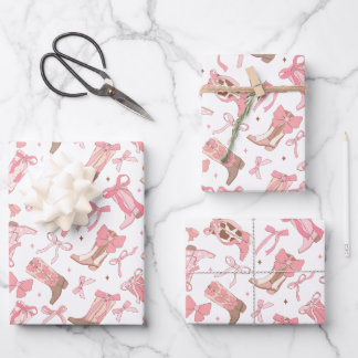 Western Pink Rodeo Boots with Bows Bridal Shower Wrapping Paper Sheets