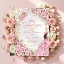 Western Pink Roses Golden Butterfly Quinceañera