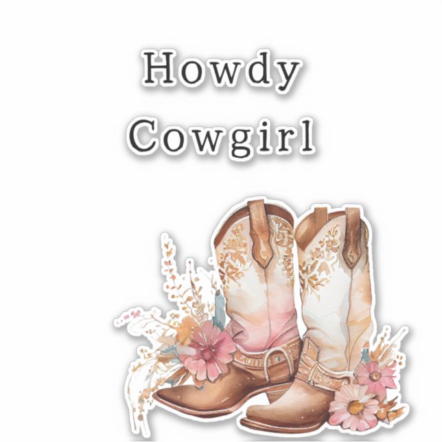 Western Pink Tan Floral Cowgirl Boots Sticker (Front)