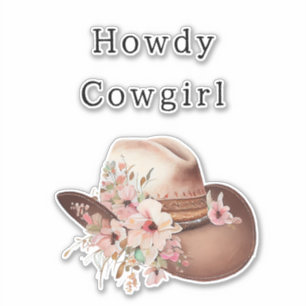 Western Pink Tan Floral Cowgirl Hat Sticker