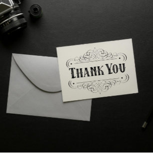 Western Pinstriped Calligraphic Ornament Thank You Rubber Stamp