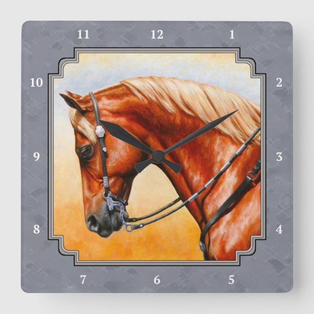 Western Pleasure Quarter Horse Gray Square Wall Clock (Front)