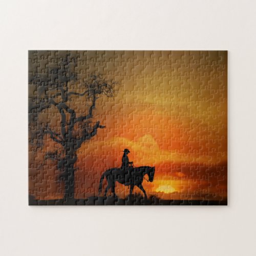 Western Pleasure Trail Riding Sunset Horse Jigsaw Puzzle