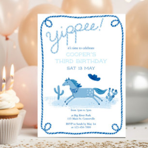 Western Pony Birthday Invitation Blue