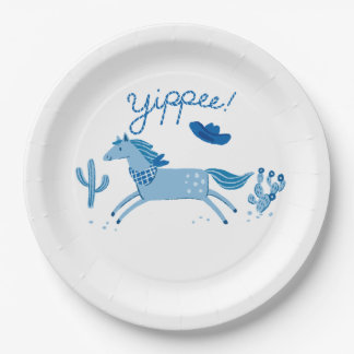 Western Pony Birthday Invitation Blue Paper Plates