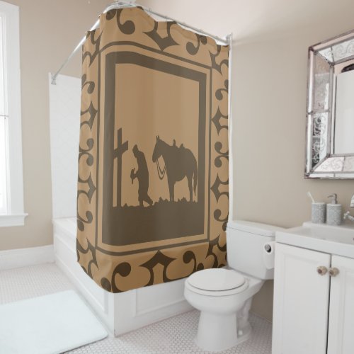 Western Praying Cowboy Customize Background Color Shower Curtain