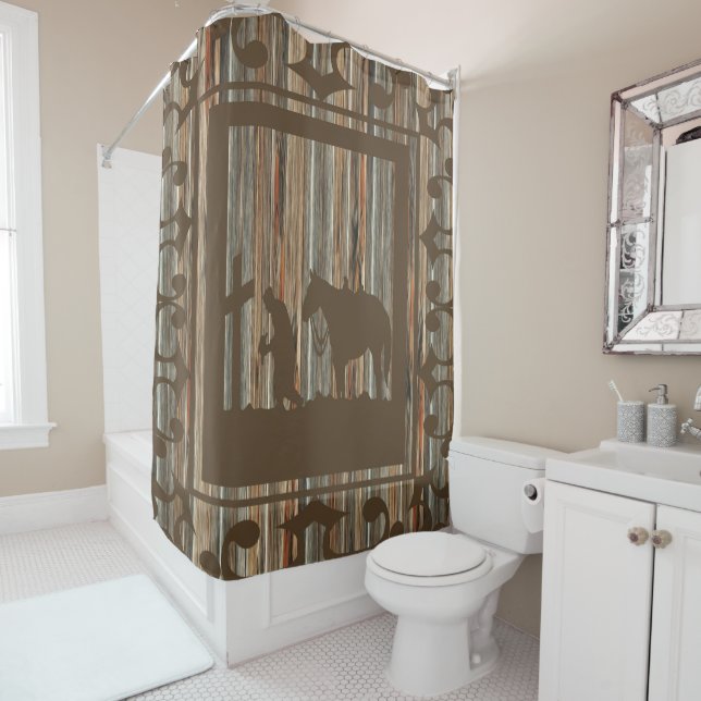 Western Praying Cowboy With Barn Wood Background Shower Curtain (In Situ)