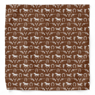 Western Print Brown Horses & Horseshoes Bandana