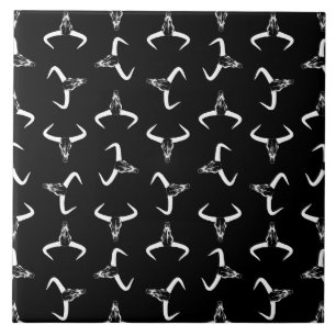 Western Print Pattern with Bull Horns Cow Skulls Ceramic Tile