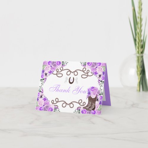 Western Purple Charra Quinceanera Thank You Card