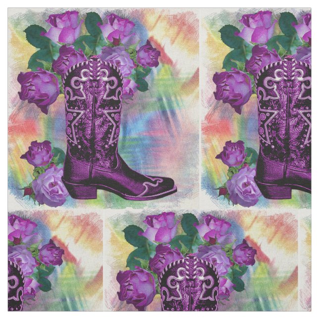 Western Purple Cowboy Boots With Flowers Fabric (Swatch)