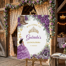 Western Purple Roses Country Quinceañera Welcome