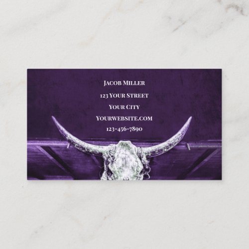 Western Purple White Rustic Bull Cow Skull Barn Business Card