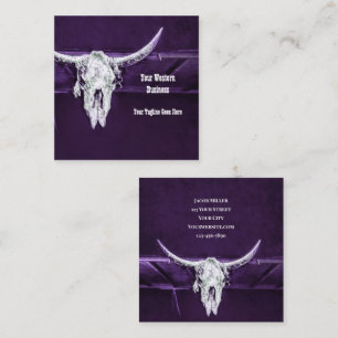 Western Purple White Rustic Bull Cow Skull Barn Square Business Card