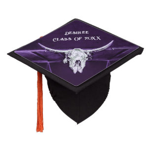 Western Purple White Rustic Bull Cow Skull Graduation Cap Topper