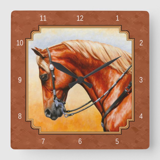 Western Quarter Horse Rustic Brown Square Wall Clock (Front)